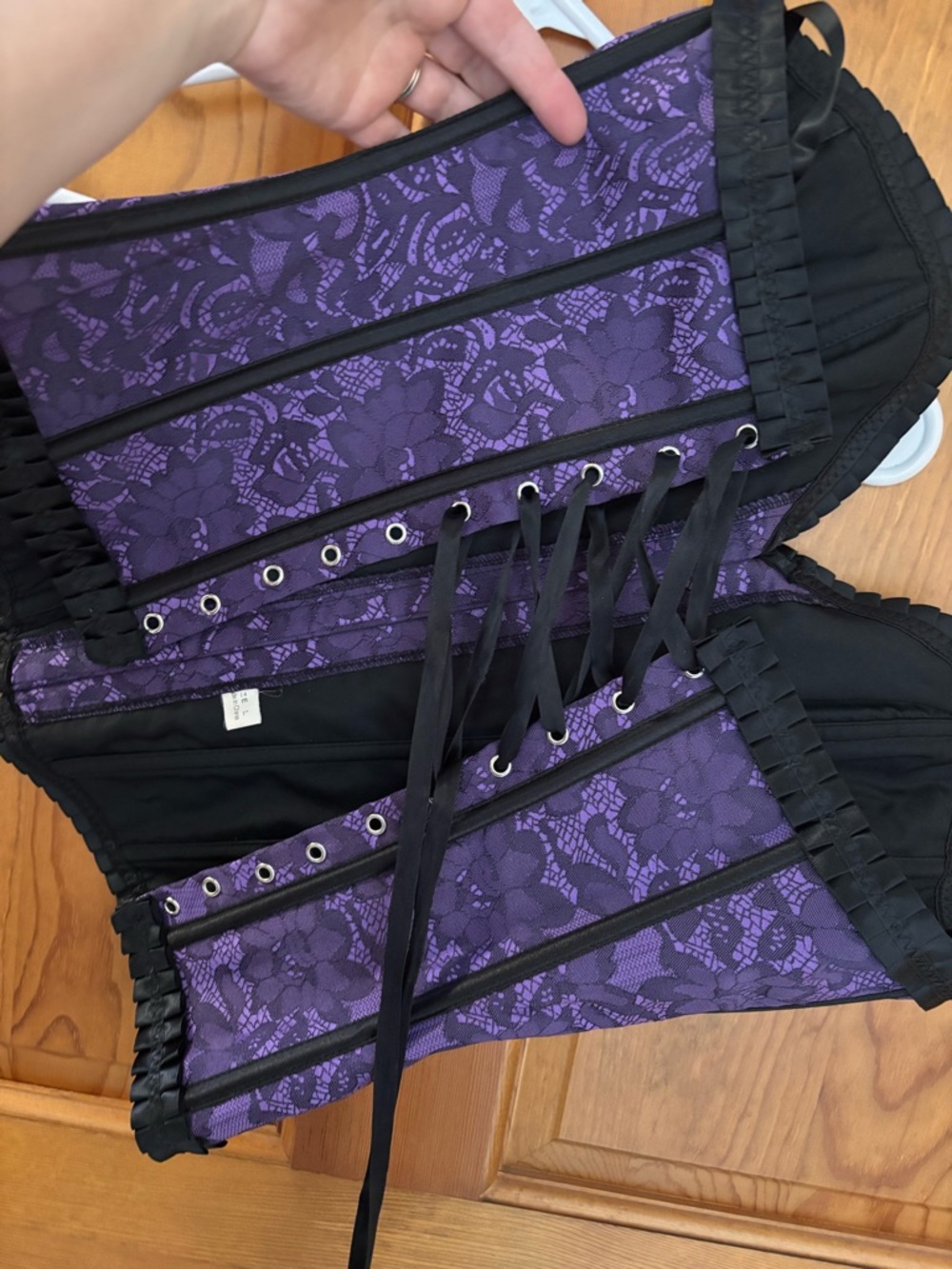Purple Lace Overbust Corset with Black Trim